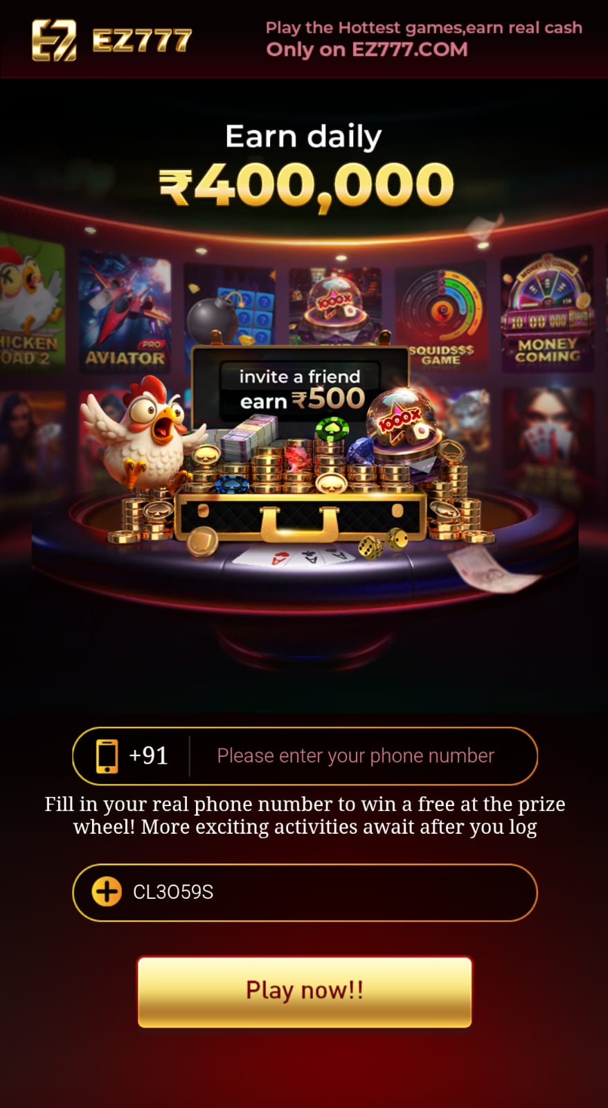EZ777 Game mobile app and gaming interface