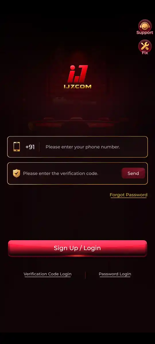 IJ7 App mobile game interface and login screen