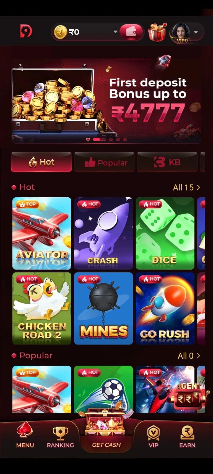 IND9 Game Android gaming and account screen