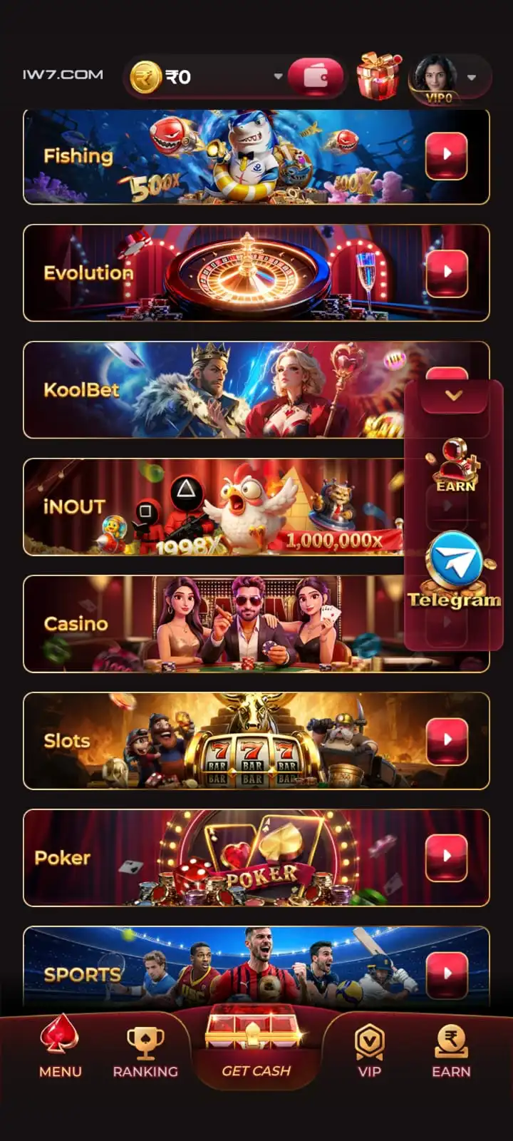 WW9 Game popular games and rewards interface